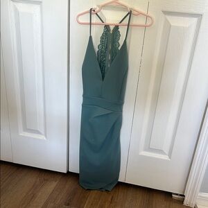 Elegant Teal Lace-Trimmed Dress